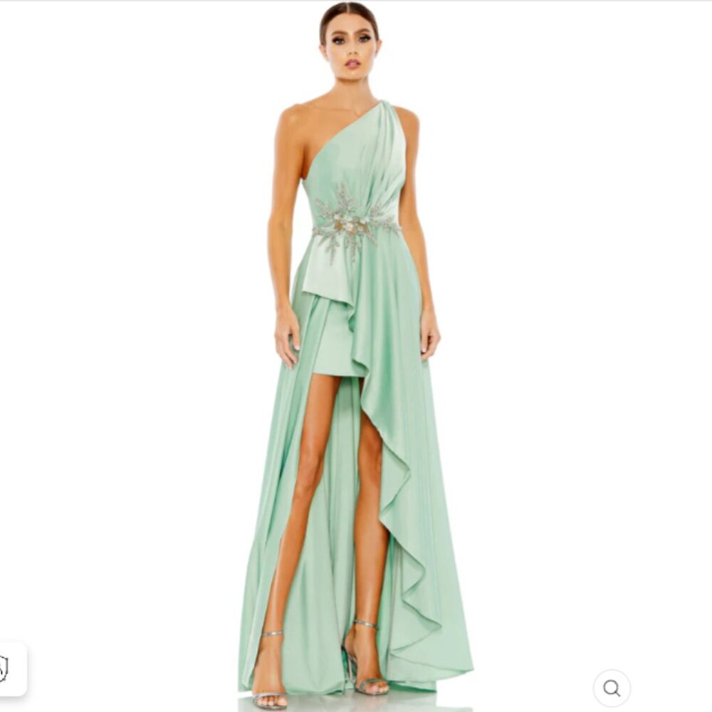 EMBELLISHED ONE SHOULDER ASYMMETRICAL GOWN COLOR — Sage Size 16 New With Tags